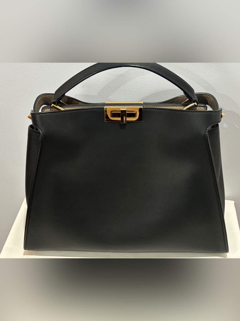 FENDI PEEKABOO ESSENTIALLY ICONIC SHOULDER/SATCHEL BLACK CALFSKIN BAG